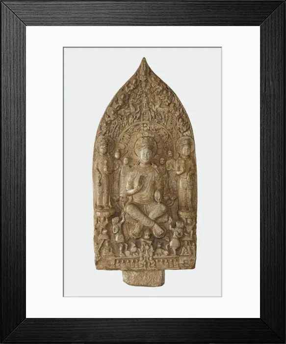 Framed Print : Stele with Bodhisattva Maitreya (Mile); reverse with Buddha Framed Print : Stele with Bodhisattva Maitreya (Mile); reverse with Buddha