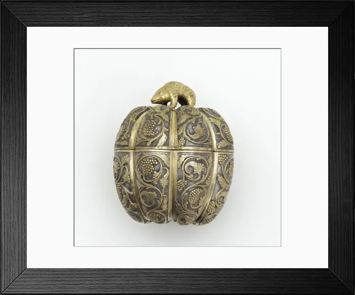Framed Print : Lidded box in the form of a melon with grape... Early or mid-Tang dynasty Framed Print : Lidded box in the form of a melon with grape... Early or mid-Tang dynasty