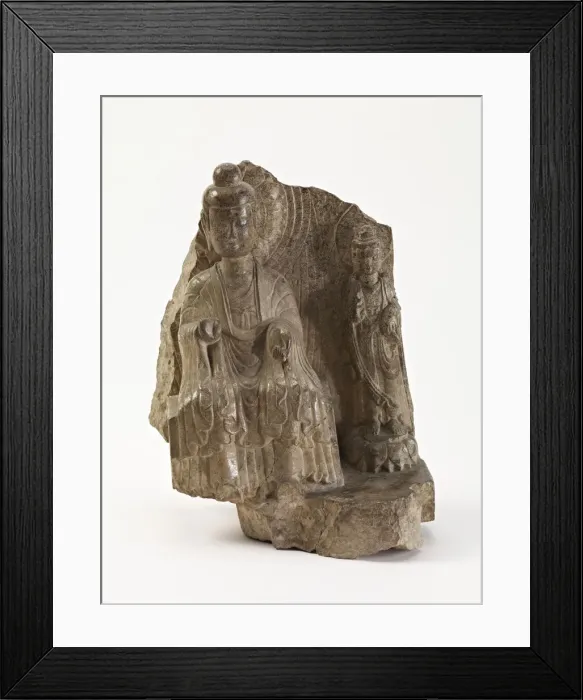Framed Print : Buddha with a bodhisattva (fragment), Period of Division, 534-550. Creator: Unknown Framed Print : Buddha with a bodhisattva (fragment), Period of Division, 534-550. Creator: Unknown
