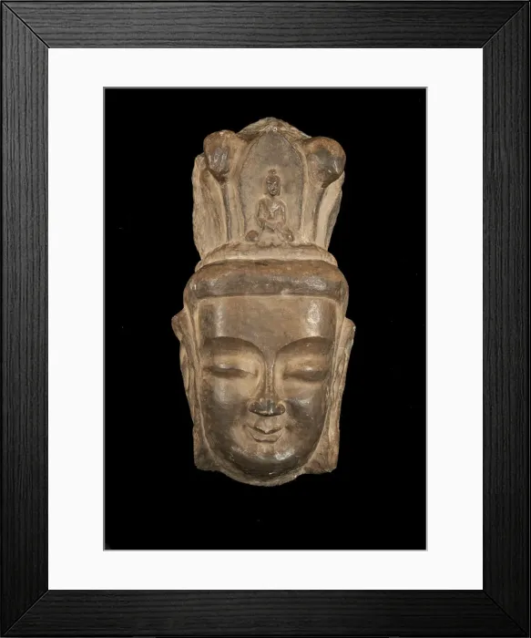 Framed Print : Head of Bodhisattva in high relief, with high headdress... Period of Division, 386-535 Framed Print : Head of Bodhisattva in high relief, with high headdress... Period of Division, 386-535
