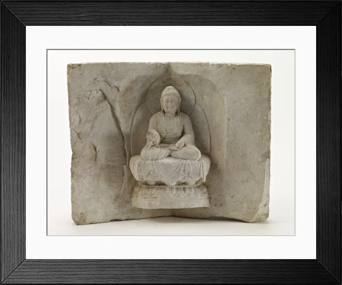 Framed Print : Seated Buddha with a standing monk, Tang dynasty, first half 8th century