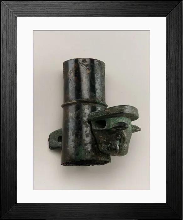 Framed Print : Axle cap with linchpin cast in the form of a feline head, Zhou dynasty, 1050-221 BCE Framed Print : Axle cap with linchpin cast in the form of a feline head, Zhou dynasty, 1050-221 BCE