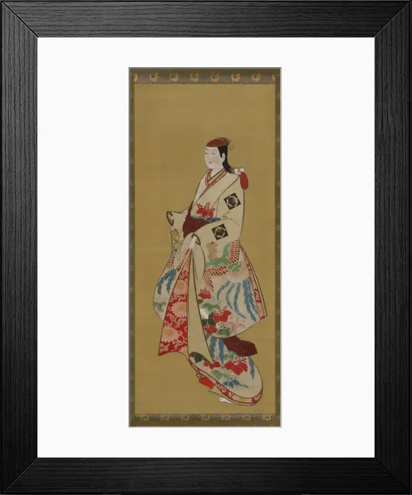 Framed Print : Tall girl; dress patterned with ho-o bird and kiri flowers, Edo period, 1615-1868 Framed Print : Tall girl; dress patterned with ho-o bird and kiri flowers, Edo period, 1615-1868