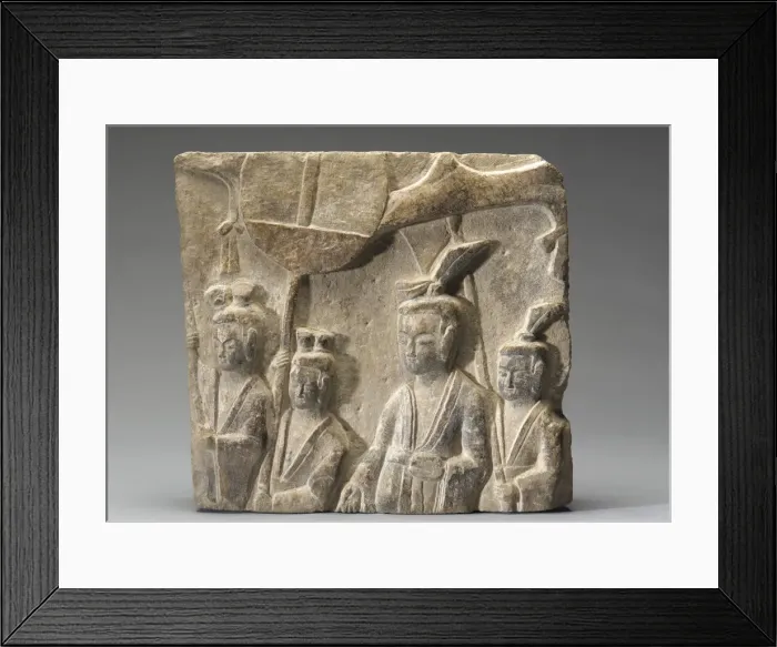 Framed Print : Square fragment: showing Buddhist procession, Northern Wei dynasty, early 6th century