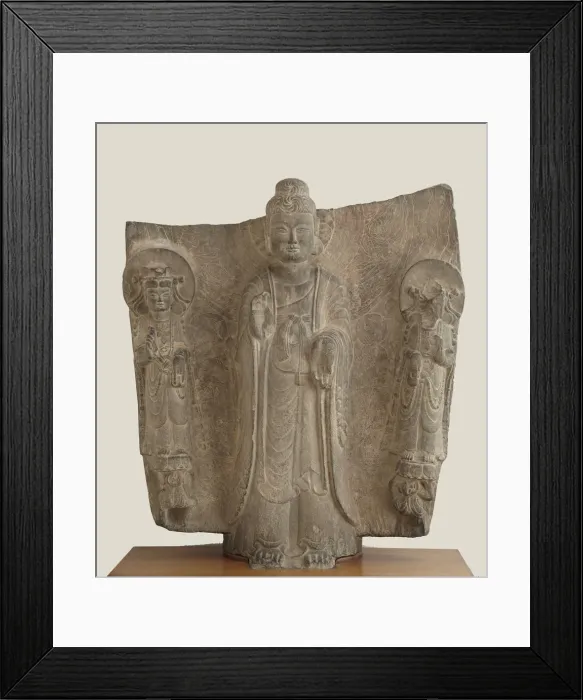 Framed Print : The Buddha Gautama Sakyamni (Shih-chia) and attendant divinities, Period of Division Framed Print : The Buddha Gautama Sakyamni (Shih-chia) and attendant divinities, Period of Division