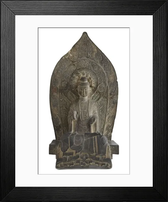 Framed Print : Seated figure of the Buddha Sakyamuni in high relief, Period of Division, 534-550 Framed Print : Seated figure of the Buddha Sakyamuni in high relief, Period of Division, 534-550