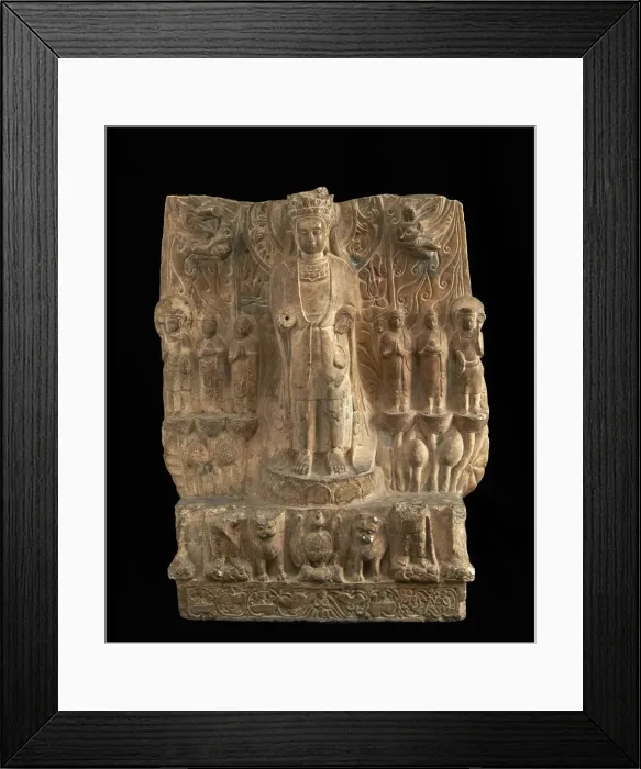 Framed Print : Standing bodhisattva with attendants, Period of Division, 550-577. Creator: Unknown Framed Print : Standing bodhisattva with attendants, Period of Division, 550-577. Creator: Unknown