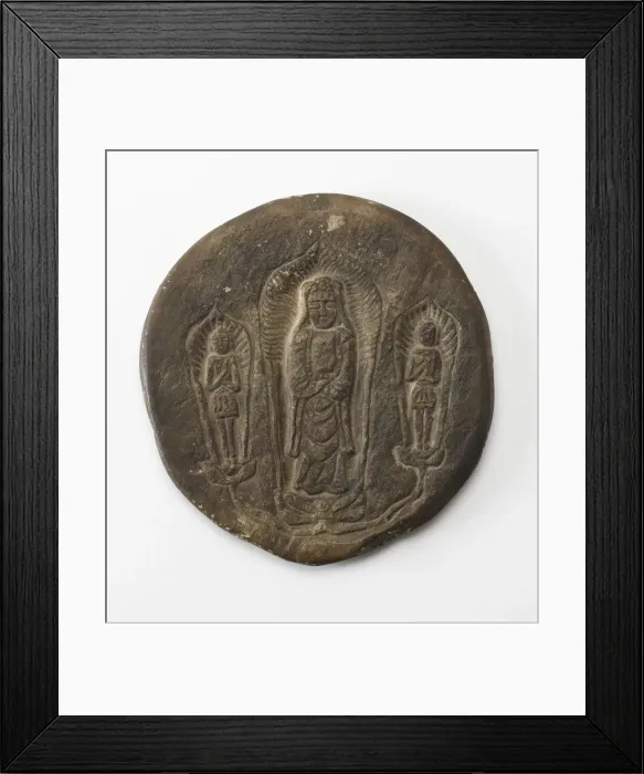 Framed Print : Circular plaque with Buddhist trinity on obverse... Period of Division, Dated 500 CE Framed Print : Circular plaque with Buddhist trinity on obverse... Period of Division, Dated 500 CE