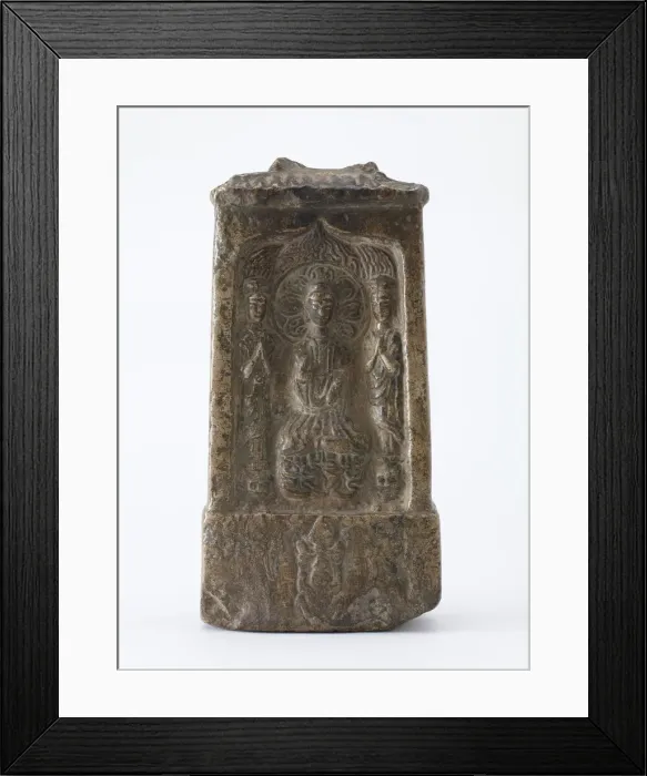 Framed Print : Buddhist tablet in the form of a miniature shrine, Period of Division, ca. 520