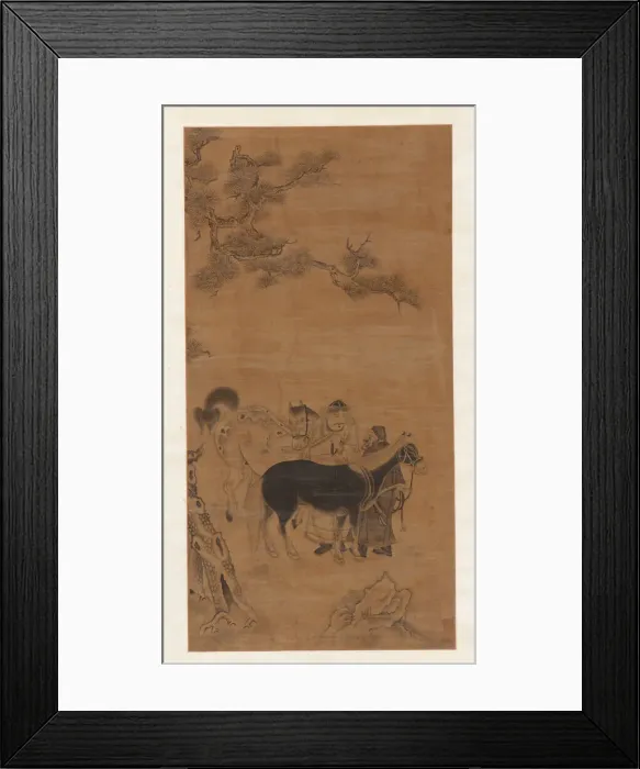 Framed Print : Two men and two horses under a pine tree, Qing dynasty, 18th century. Creator: Unknown Framed Print : Two men and two horses under a pine tree, Qing dynasty, 18th century. Creator: Unknown