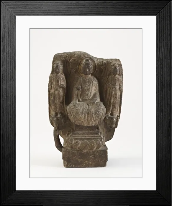 Framed Print : Seated Buddha with bodhisattvas (fragment), Sui dynasty, 581-618. Creator: Unknown Framed Print : Seated Buddha with bodhisattvas (fragment), Sui dynasty, 581-618. Creator: Unknown
