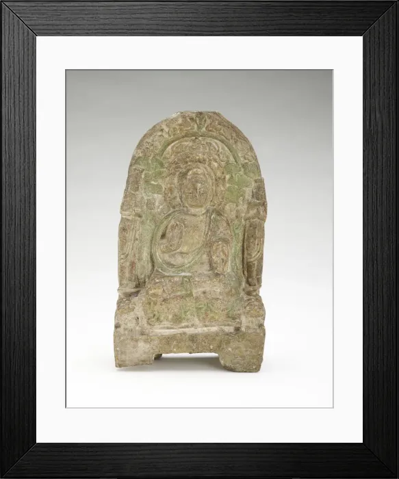 Framed Print : Seated Buddha (Shakyamuni) with bodhisattvas, monks, and lions, Period of Division Framed Print : Seated Buddha (Shakyamuni) with bodhisattvas, monks, and lions, Period of Division