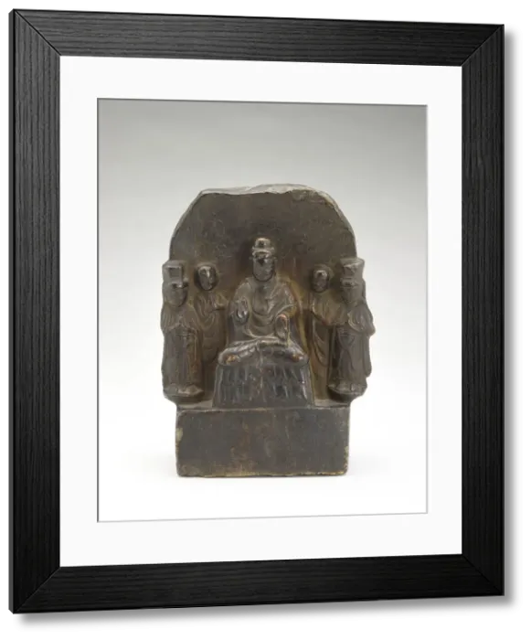 Framed Print : Seated Buddha (Shakyamuni) with standing monks and bodhisattvas Framed Print : Seated Buddha (Shakyamuni) with standing monks and bodhisattvas