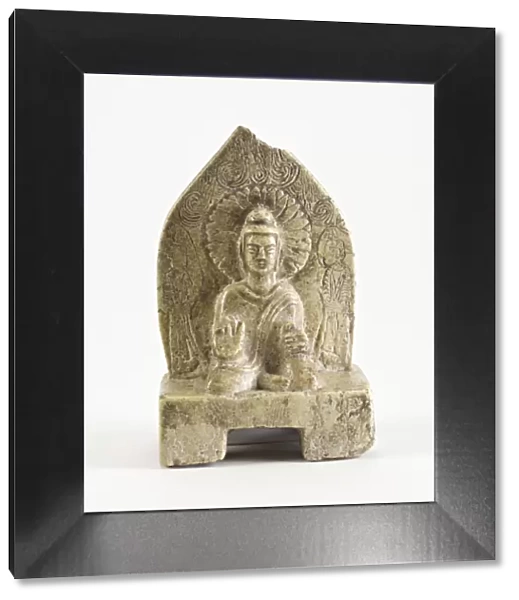 Seated Buddha with figures, Period of Division, possibly 386-535. Creator: Unknown
