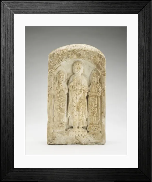 Framed Print : Standing Buddha with bodhisattvas (on one side) and Seated... Poss Framed Print : Standing Buddha with bodhisattvas (on one side) and Seated... Poss