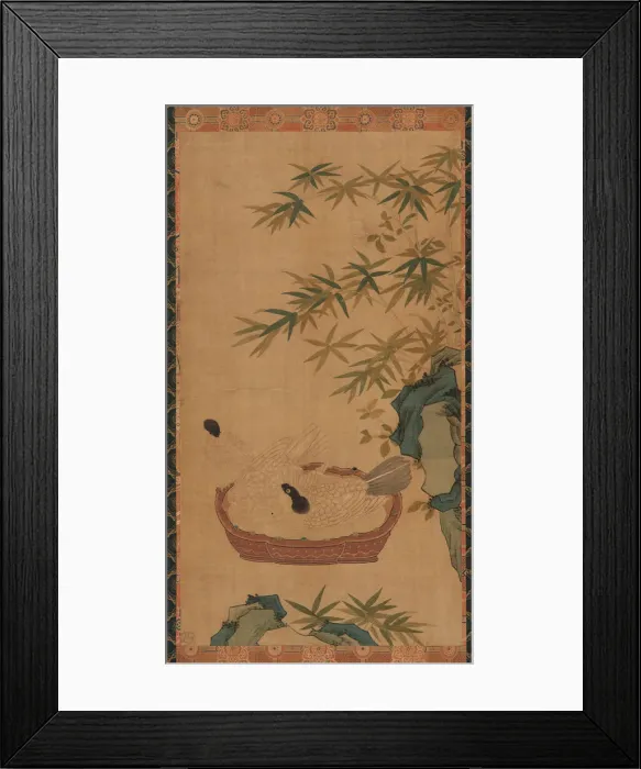 Framed Print : Tapestry: doves bathing in a bowl; rocks and bamboos, Possibly Ming dynasty, 1368-1644 Framed Print : Tapestry: doves bathing in a bowl; rocks and bamboos, Possibly Ming dynasty, 1368-1644