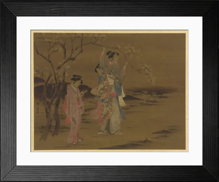 Framed Print : Two girls and a man under a cherry tree, Edo period, 1615-1868. Creator: Unknown Framed Print : Two girls and a man under a cherry tree, Edo period, 1615-1868. Creator: Unknown