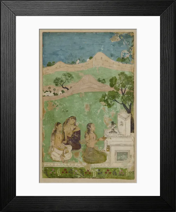 Framed Print : Bhairavi Ragini (a musical mode): three figures before a shrine, ca. 1725 Framed Print : Bhairavi Ragini (a musical mode): three figures before a shrine, ca. 1725