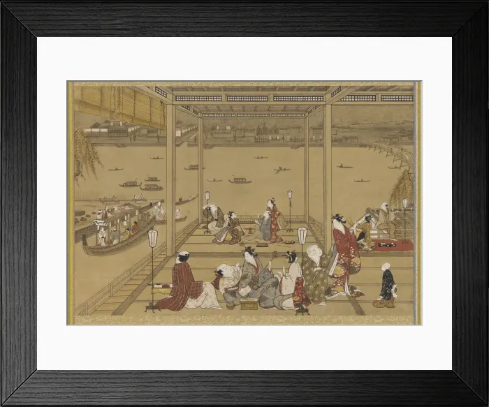 Framed Print : Gaiety in a riverside tea-house, Edo period, 18th century. Creator: Unknown Framed Print : Gaiety in a riverside tea-house, Edo period, 18th century. Creator: Unknown