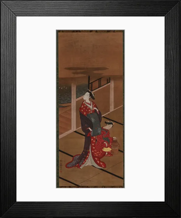 Framed Print : Interior: A Yujo and an Attendant Heating Water, Edo period, 1615-1868. Creator: Unknown Framed Print : Interior: A Yujo and an Attendant Heating Water, Edo period, 1615-1868. Creator: Unknown