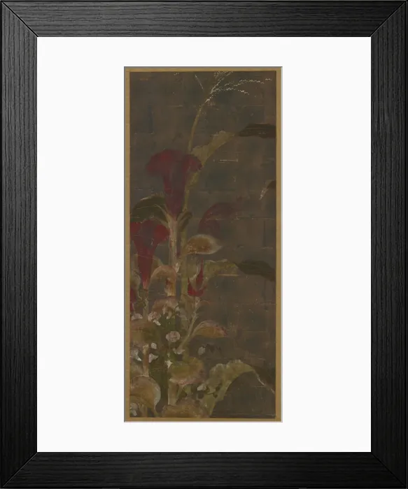 Framed Print : Coxcombs, maize and morning-glories, Momoyama period, 1568-1615. Creator: Unknown Framed Print : Coxcombs, maize and morning-glories, Momoyama period, 1568-1615. Creator: Unknown