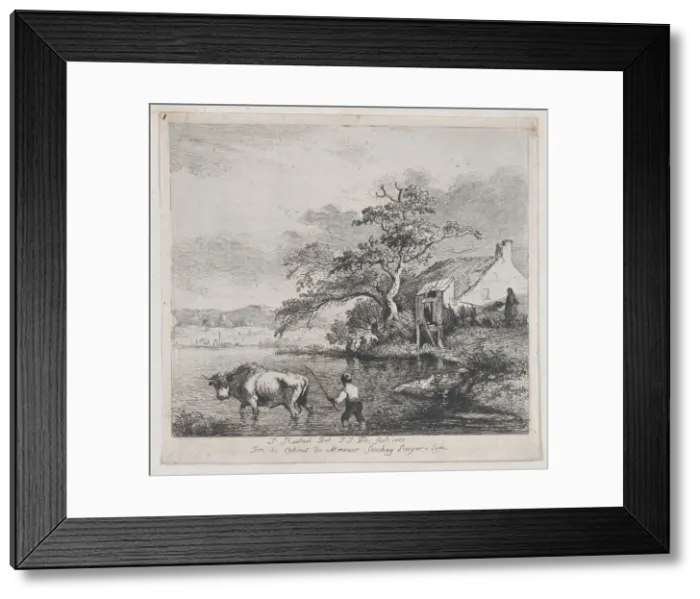 Framed Print : Herdsman and Bull, after Ruisdael, 1772. Creator: Jean-Jacques de Boissieu Framed Print : Herdsman and Bull, after Ruisdael, 1772. Creator: Jean-Jacques de Boissieu