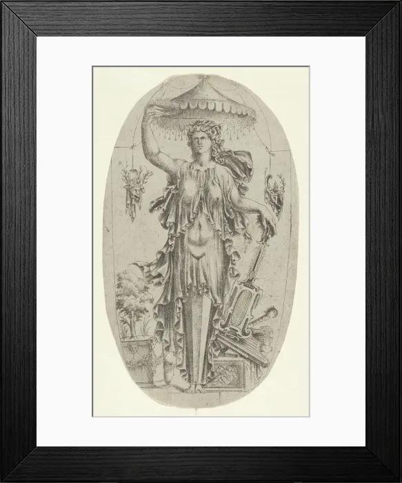Framed Print : Term in the Form of a Woman with Musical Instrument, 1535-55. Creator: Jean Mignon Framed Print : Term in the Form of a Woman with Musical Instrument, 1535-55. Creator: Jean Mignon