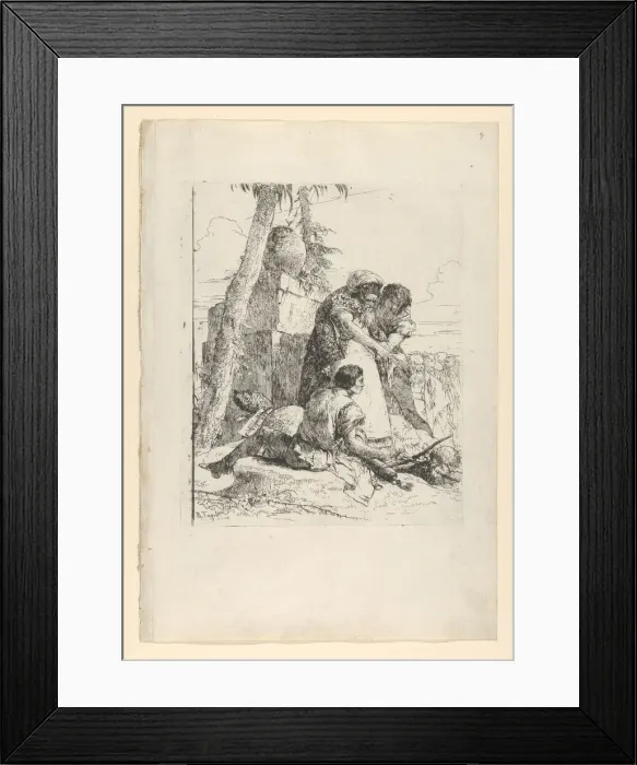 Framed Print : Magician pointing out a burning head to two youths, from the Scherzi, ca. 1743-50 Framed Print : Magician pointing out a burning head to two youths, from the Scherzi, ca. 1743-50