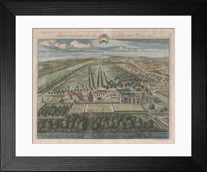 Framed Print : Barrington, The Seat of Edmond Bray, Esq. [1712] reissued 1768. Creator: Johannes Kip
