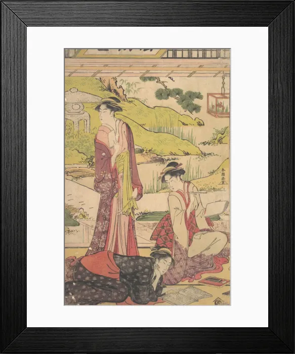 Framed Print : Three Women Enjoying Literary Pursuits, ca. late 1780s. Creator: Katsukawa Shuncho Framed Print : Three Women Enjoying Literary Pursuits, ca. late 1780s. Creator: Katsukawa Shuncho