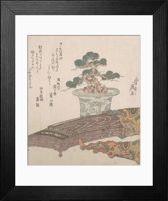 Framed Print : Potted Pine Tree and Koto (Japanese Harp), 19th century. Creator: Ikeda Eisen Framed Print : Potted Pine Tree and Koto (Japanese Harp), 19th century. Creator: Ikeda Eisen