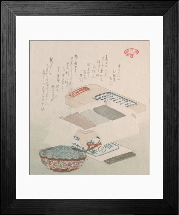 Framed Print : Cakes and Food Made of Seaweed, 19th century. Creator: Kubo Shunman Framed Print : Cakes and Food Made of Seaweed, 19th century. Creator: Kubo Shunman