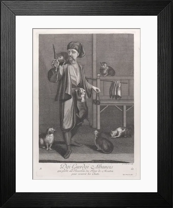 Framed Print : Dgi-Guerdgi Albanois, qui porte au Bezestein des Foyes de Mouton pour nourrir les Chats