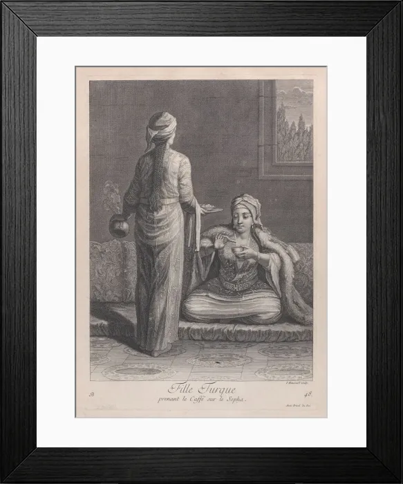 Framed Print : Fille Turque, prenant le Caffesur le Sopha, 1714-15. Creator: Unknown Framed Print : Fille Turque, prenant le Caffesur le Sopha, 1714-15. Creator: Unknown