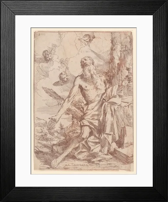 Framed Print : Saint Jerome kneeling beside a tree with his arms outstretched, 1640-60 Framed Print : Saint Jerome kneeling beside a tree with his arms outstretched, 1640-60
