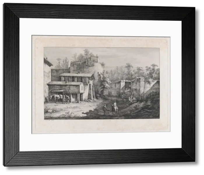 Framed Print : Landscape with Farrier, View of Terrebasse, France, 1808 Framed Print : Landscape with Farrier, View of Terrebasse, France, 1808