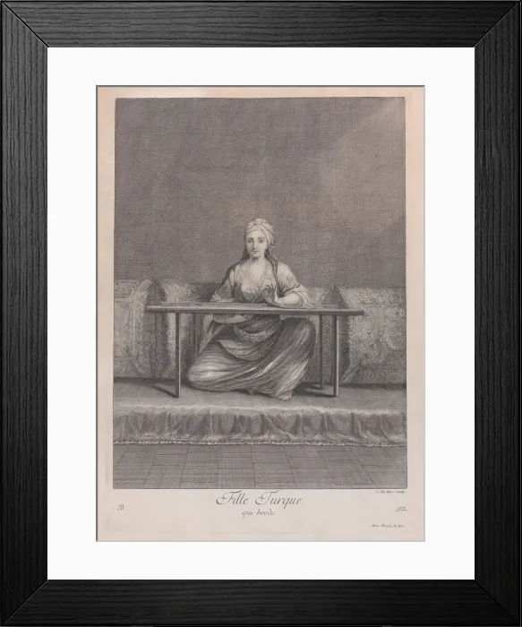 Framed Print : Fille Turque, qui brode, 1714-15. Creator: Unknown Framed Print : Fille Turque, qui brode, 1714-15. Creator: Unknown