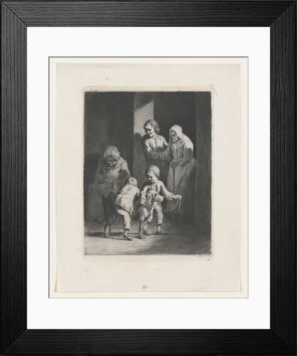 Framed Print : Children Playing with a Dog, 1789. Creator: Jean-Jacques de Boissieu Framed Print : Children Playing with a Dog, 1789. Creator: Jean-Jacques de Boissieu