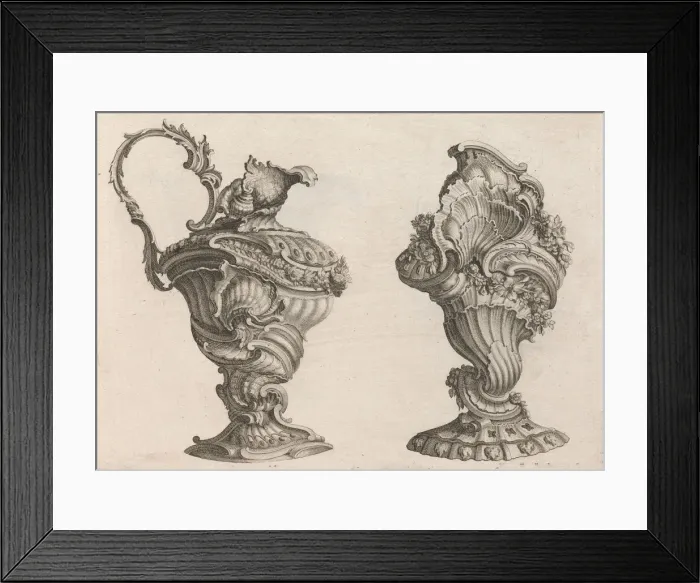 Framed Print : Designs for a Ewer and a Lidded Vase, Plate 2 from: Schone und auf die neu