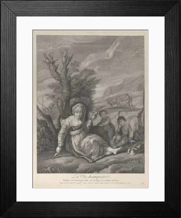 Framed Print : A country woman sitting in landscape with two boys at her side, 1729-40 Framed Print : A country woman sitting in landscape with two boys at her side, 1729-40