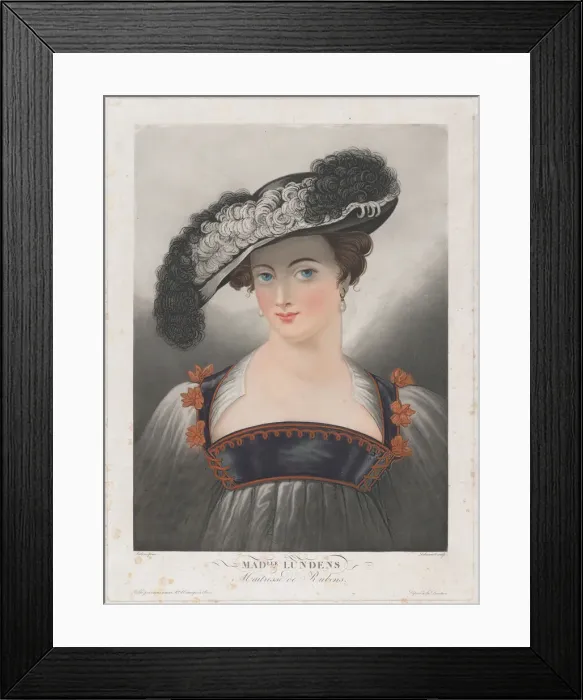 Framed Print : Portrait of Susanna Lunden, wearing wide-brimmed hat with feathers, ca. 1809-35 Framed Print : Portrait of Susanna Lunden, wearing wide-brimmed hat with feathers, ca. 1809-35