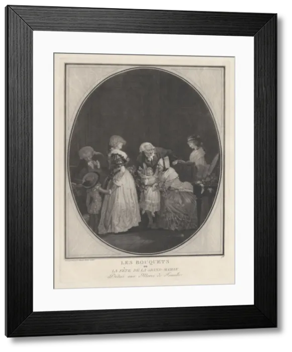 Framed Print : Les Bouquets ou la fete de la grand-maman, 1788. Creator: Philibert Louis Debucourt Framed Print : Les Bouquets ou la fete de la grand-maman, 1788. Creator: Philibert Louis Debucourt
