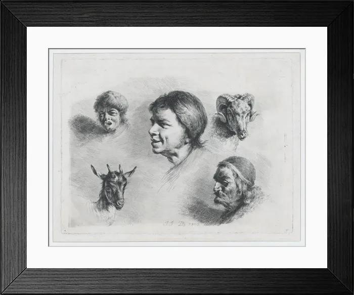 Framed Print : Study of Five Heads, 1803. Creator: Jean-Jacques de Boissieu Framed Print : Study of Five Heads, 1803. Creator: Jean-Jacques de Boissieu