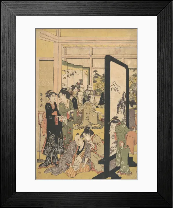 Framed Print : The Artist Kitao Masanobu Relaxing at a Party, 1790s. Creator: Kitagawa Utamaro Framed Print : The Artist Kitao Masanobu Relaxing at a Party, 1790s. Creator: Kitagawa Utamaro