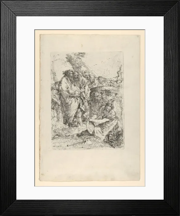 Framed Print : Woman kneeling in front of magicians and other figures, from the Scherzi, ca. 1743-50 Framed Print : Woman kneeling in front of magicians and other figures, from the Scherzi, ca. 1743-50