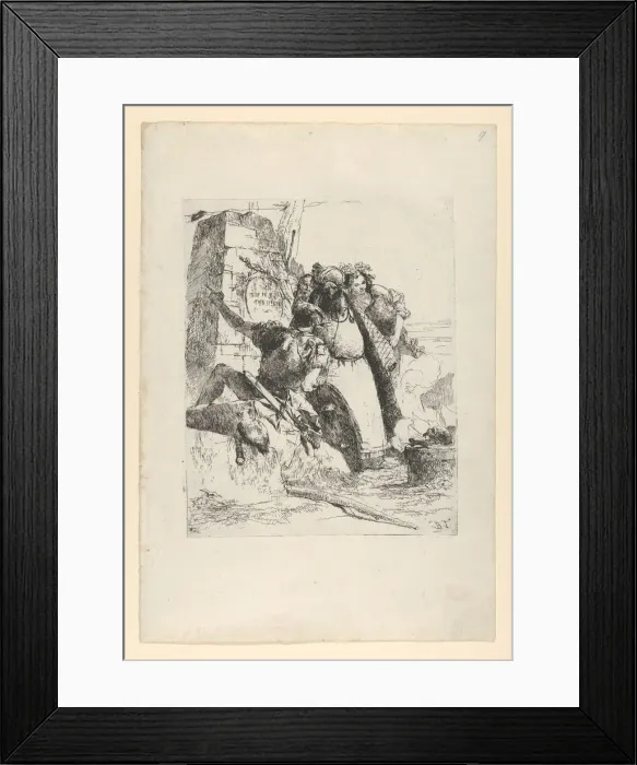Framed Print : A magician, a soldier and three figures watching a burning skull from the Scherzi d Framed Print : A magician, a soldier and three figures watching a burning skull from the Scherzi d
