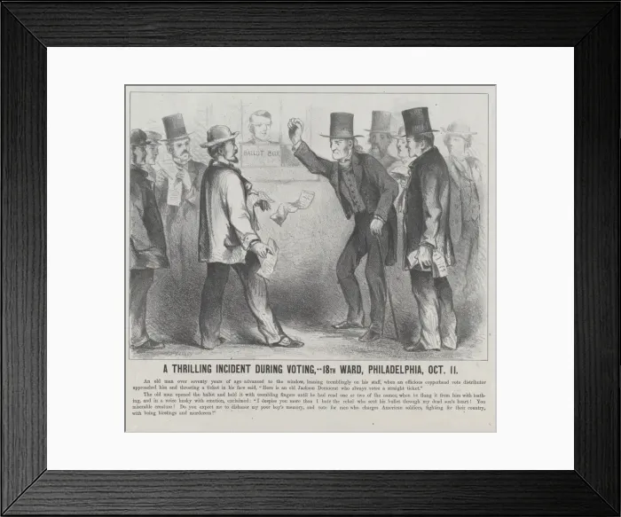 Framed Print : A Thrilling Incident During the Voting, 18th Ward, Philadelphia, October 11, 1864 Framed Print : A Thrilling Incident During the Voting, 18th Ward, Philadelphia, October 11, 1864