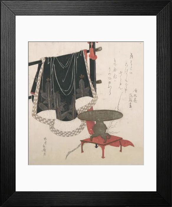 Framed Print : Flower Vase with Stand; Dress Hanging on a Clothesrack. Creator: Hachifusa Shuri Framed Print : Flower Vase with Stand; Dress Hanging on a Clothesrack. Creator: Hachifusa Shuri