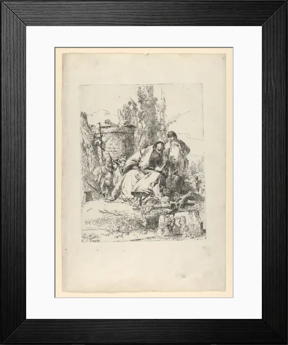 Framed Print : Seated magician, boy and four figures from the Scherzi di Fantasia, ca. 1743-50 Framed Print : Seated magician, boy and four figures from the Scherzi di Fantasia, ca. 1743-50