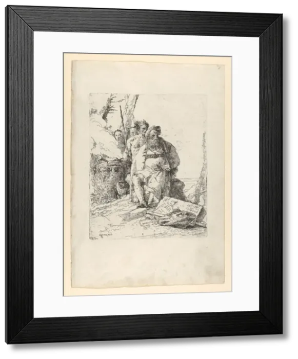 Framed Print : Magician with four Figures near a smoking Altar, from the Scherzi, ca. 1743-52 Framed Print : Magician with four Figures near a smoking Altar, from the Scherzi, ca. 1743-52